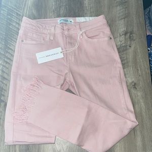 NWT Pink cropped fringe jeans 💕